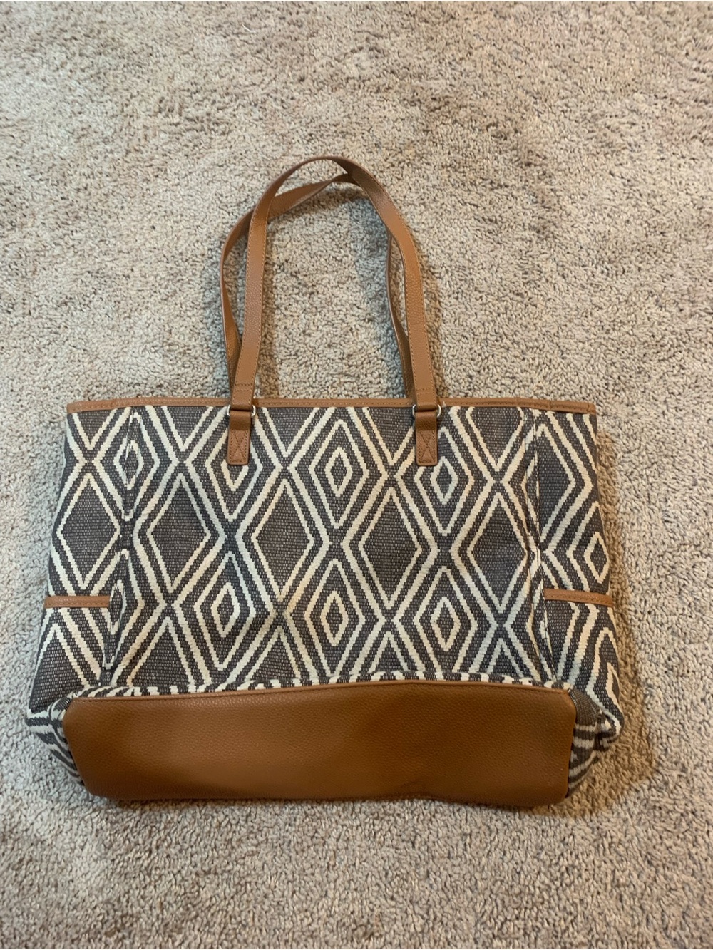 Thirty One  Geo-Print Tote with Brown Trim